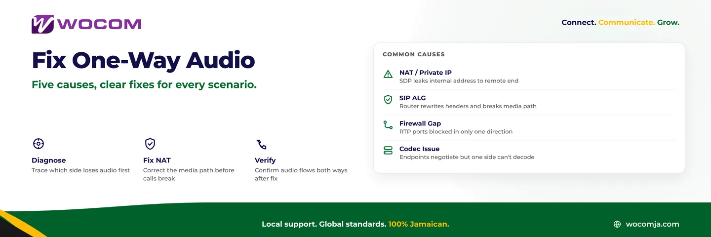 One-Way Audio on Business Calls Jamaica: Causes, Diagnosis, and How to Fix It